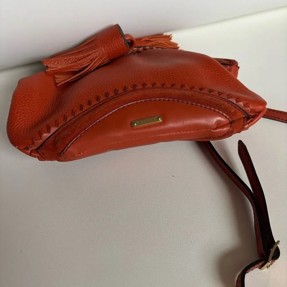 Authentic BURBERRY PRORSUM Tassel Calf Crescent leather Crossbody Bag in Orange